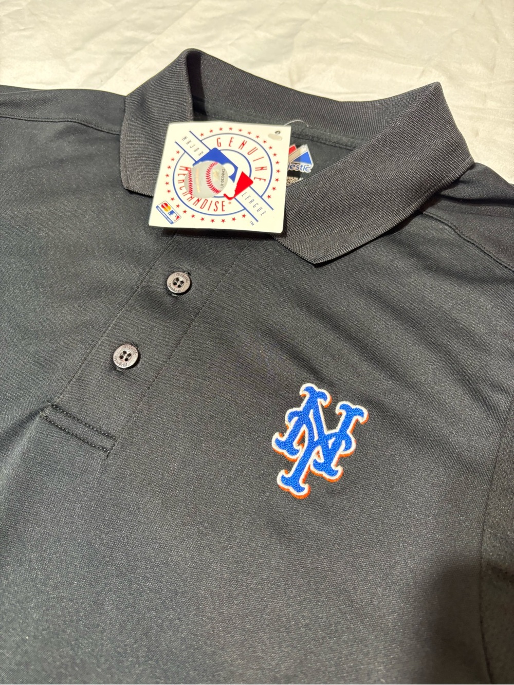 NWT Majestic NY Mets Embroidered Black Polo Size Medium Genuine MLB